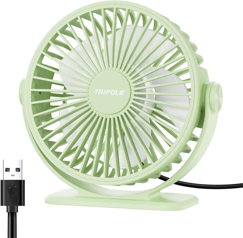 TriPole USB Desk Fan Mini Portable Fan, 3 Speeds Strong Breeze Small Electric Fans, 360° Rotation Quiet Plug In Personal USB Fans for Desktop Bedroom Office Table Travel Cruise, Green, 4.5in - Image 1